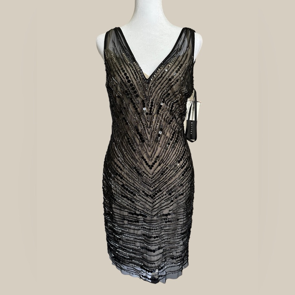 Adian Mattox sleeveless beaded cocktail dress